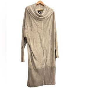 NU Denmark L Tan Cowl Neck Dress with Relaxed Fit- wool blend/collar angora/wool